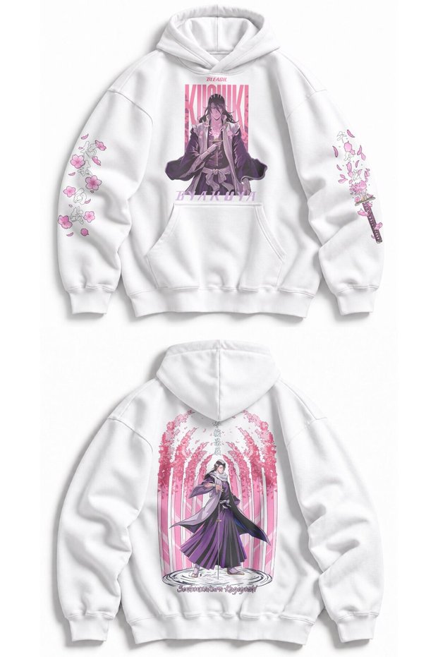 Unisex Bleach Byakuya Kuchiki Back Printed Hooded Sweatshirt, Oversized Anime Themed Hoodie