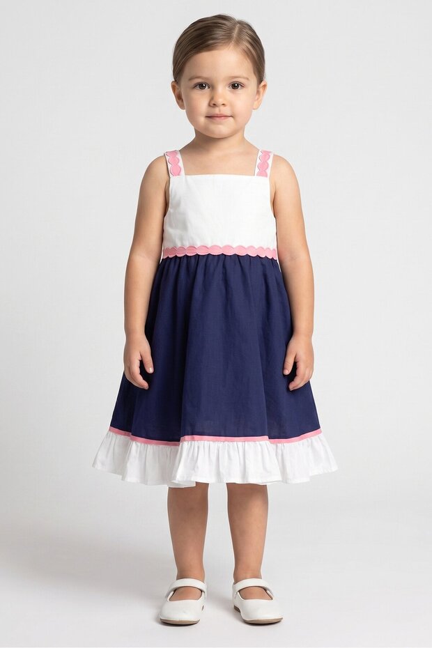 Toddlers Girl 2 Pcs Textured Dress And Hair Clip, Multicolor
