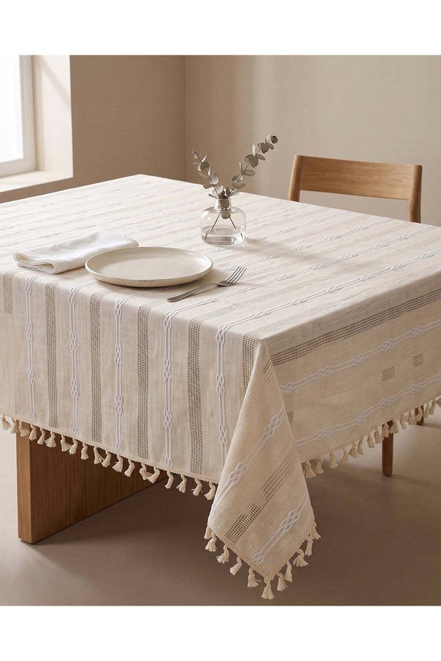 Beige Rectangle Jacquard Tablecloth
