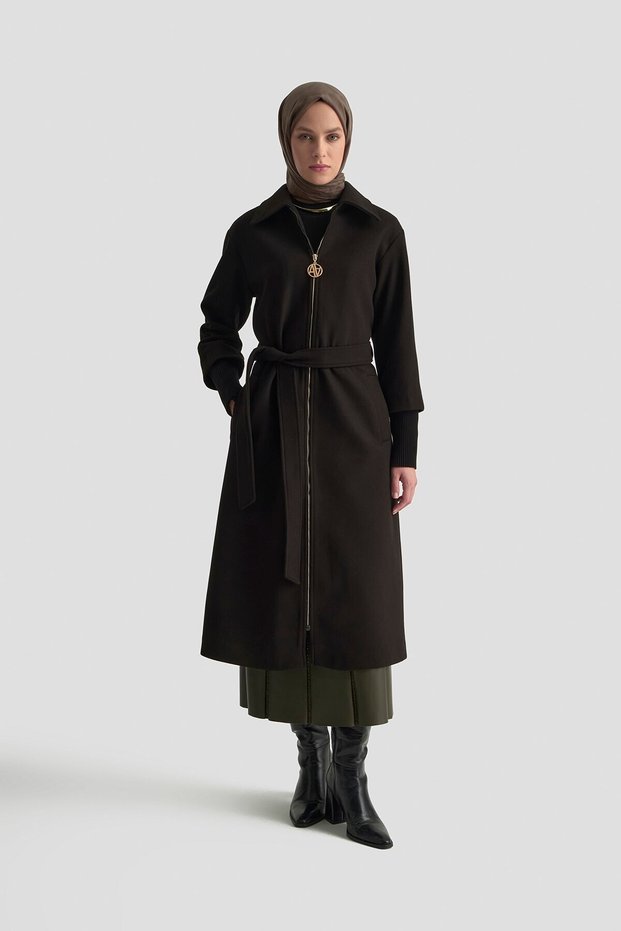 Ribana Detailed Cashmere Coat Black