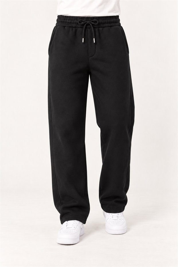 Men's Black 3-Thread Comfortable Cut Sweatpants with Fleece Inside