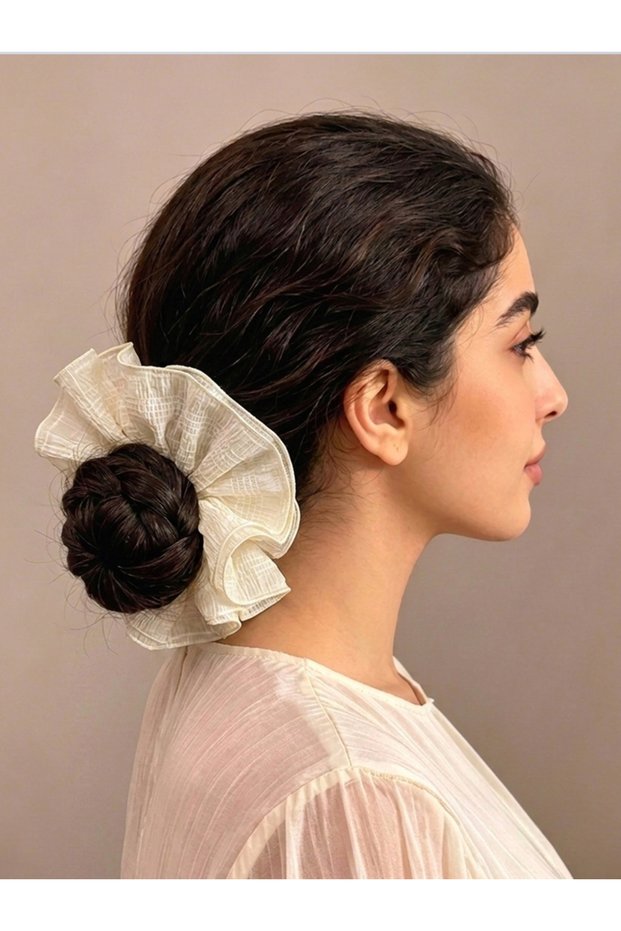 ربطة شعر كبيرة الحجم بتصميم مجعد وشبكي، 19 سم