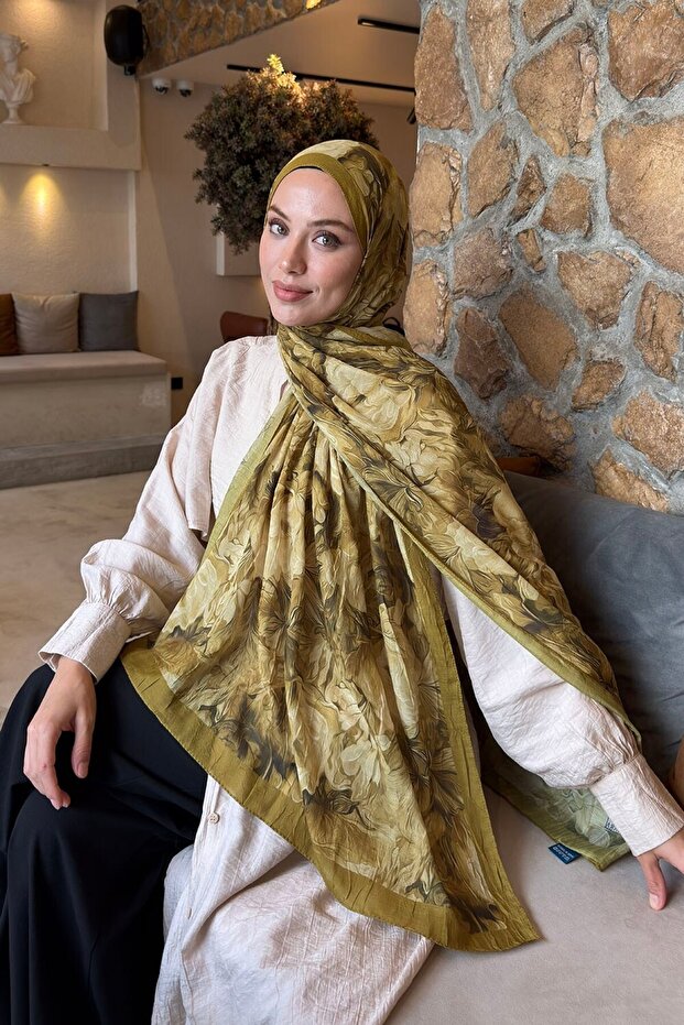 Vintage Flower Pattern Bamboo Shawl Army Green