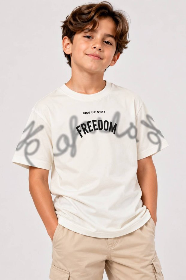 Boy's Oversize Printed Crew Neck Cotton Short Sleeve T-Shirt