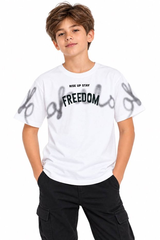 Boy's Oversize Printed Crew Neck Cotton Short Sleeve T-Shirt