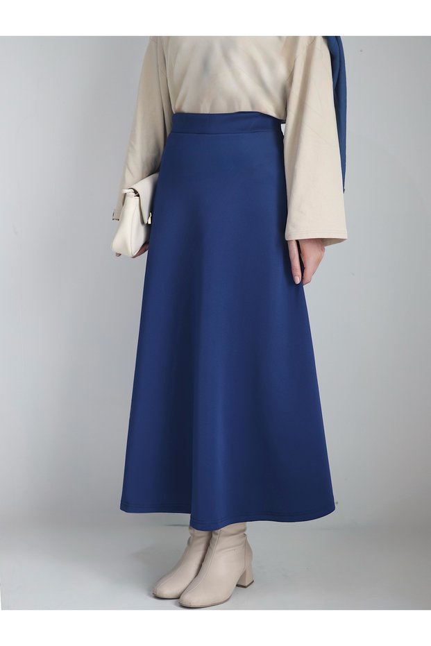 Scuba Flared Skirt - Ld - Light Navy Blue