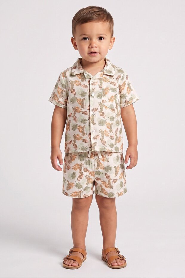 Toddlers Boy 2 Pcs Allover Print Shirt And Shorts Set, Multicolor