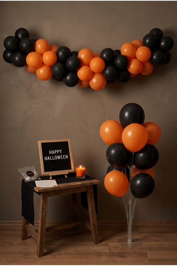Halloween Halloween Decoration Deluxe Set Black Felt Letter Board with Stand Pump Balloon Chain 7-Piece Transparent Balloon Stand