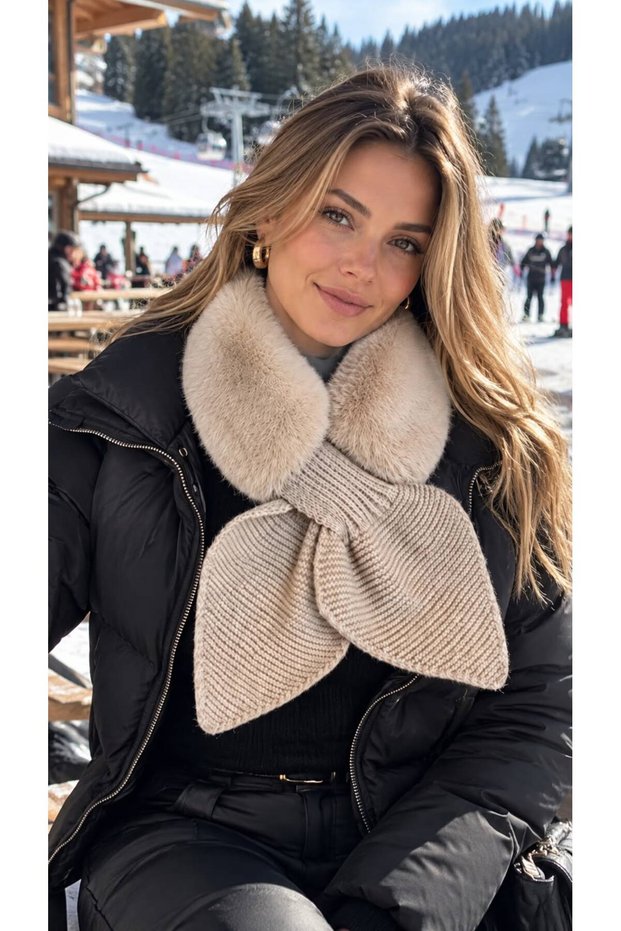 Beige Soft Textured Plush Women's Neck Collar