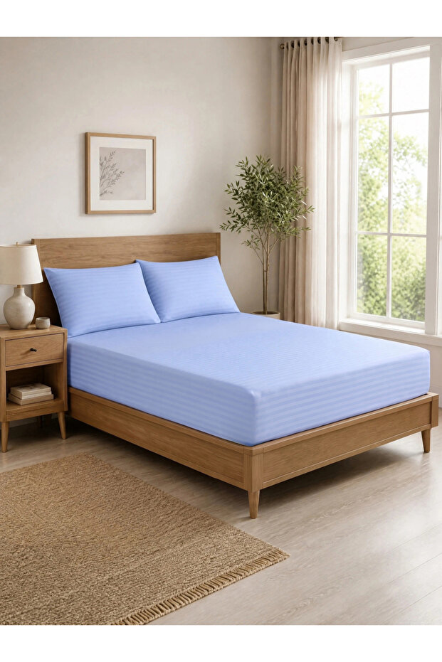 Pack of 2 - Stripe Single Fitted Bedsheet(Single Bedsheet and Pillow Cover)