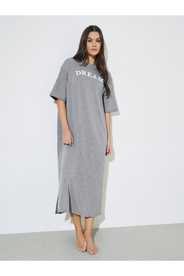 Grey Slogan Print Short Sleeve Sleep T-Shirt