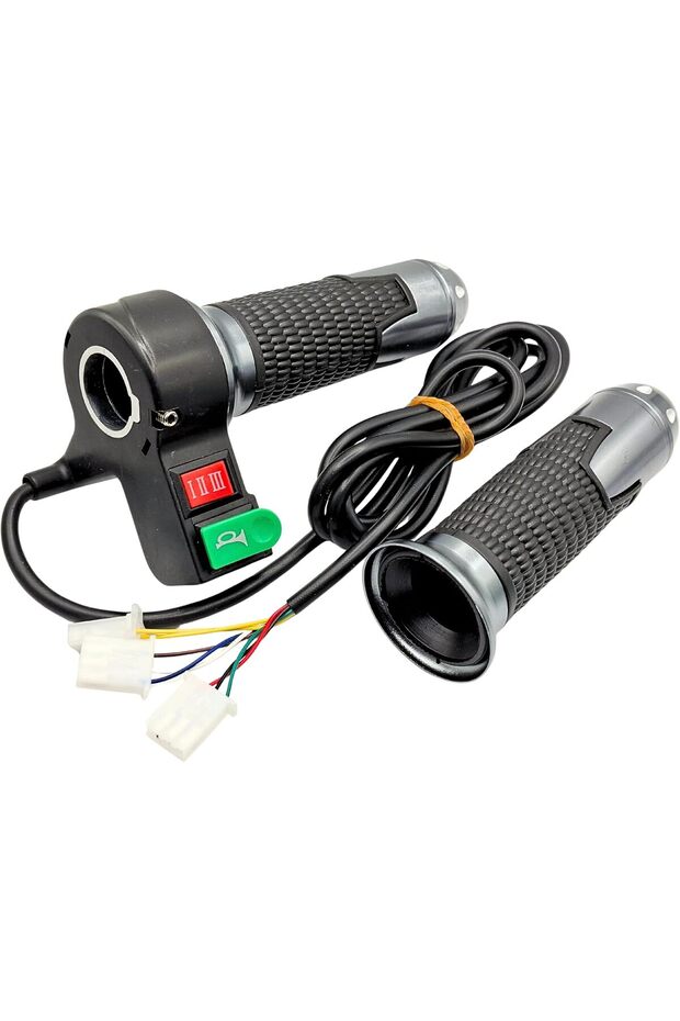 Electric Bike Throttle Accelerator Set with 3-Speed Gear Switch & Horn Button | Hand Grip Set with 3 Connectors | Universal Twist Throttle for E-Bikes & Electric Scooters