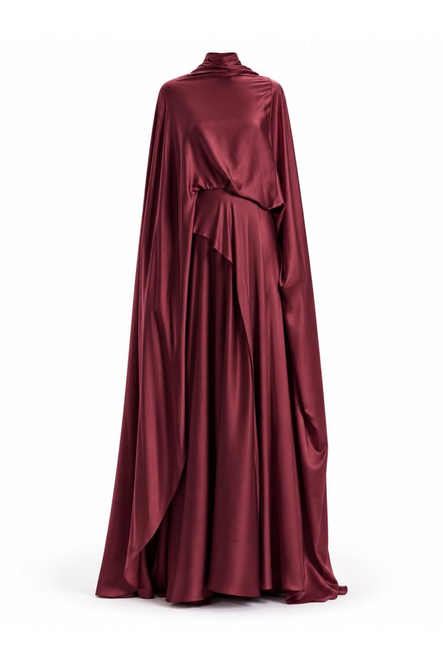 Silk Dress with Cape Detail