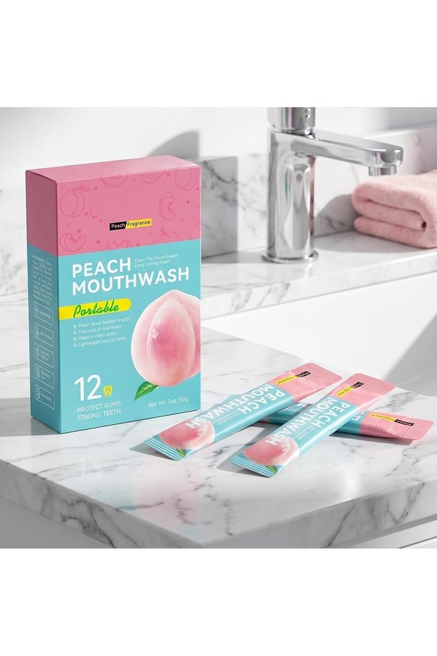 20PCS Travel Size Mouthwash Packets, Individual Disposable Mouthwash, Portable Oral Rinse for Travel, Office, Business Trips & Daily Fresh Breath (10ML, Peach)