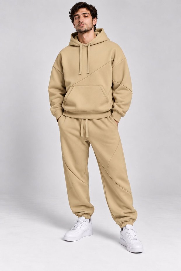 Youth Plus Size Oversize Hoodie Baggy Tracksuit Set Beige