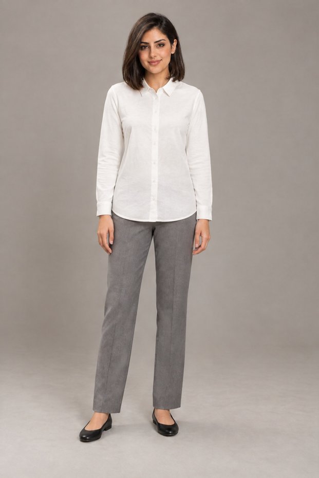 Solid Long-Sleeved Button-Front Shirt
