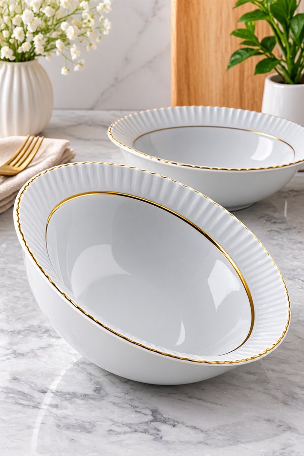 Luxeglaze 14 cm Porcelain Gold Gilded Pit Soup Bowl - 6 Pieces