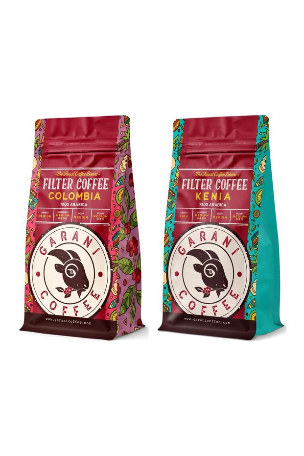 Colombia and Kenya Filter Coffee Set 2X250 g Total 500 g Ground Coffee Medium Roast 100% Arabica
