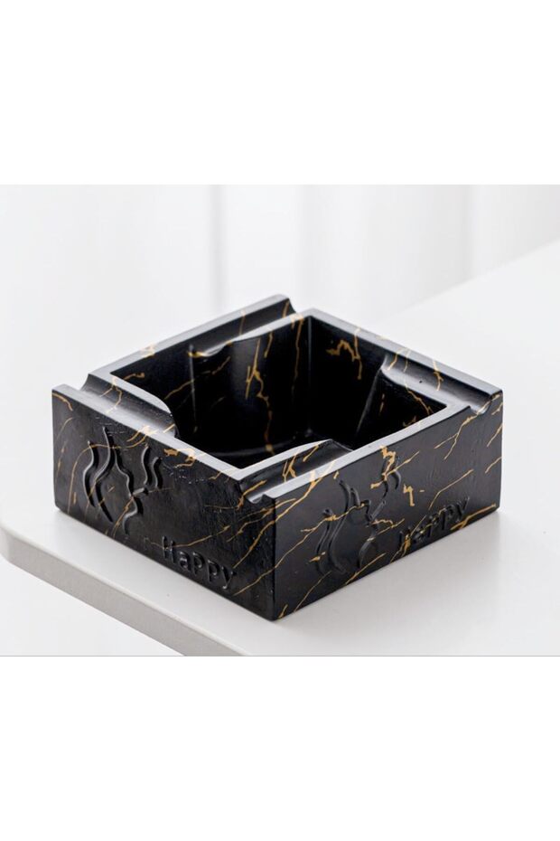 Ashtray, Heavy Square Cement Ash Holder, Golden Black