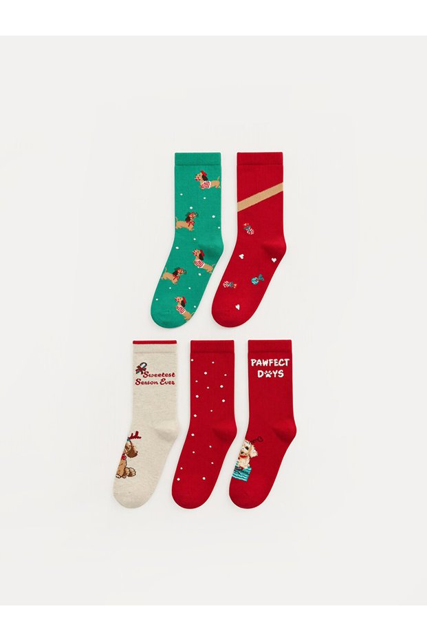 Esvab • Modern & Distinctive Embroidered Girls' Pack Socks 5-Piece