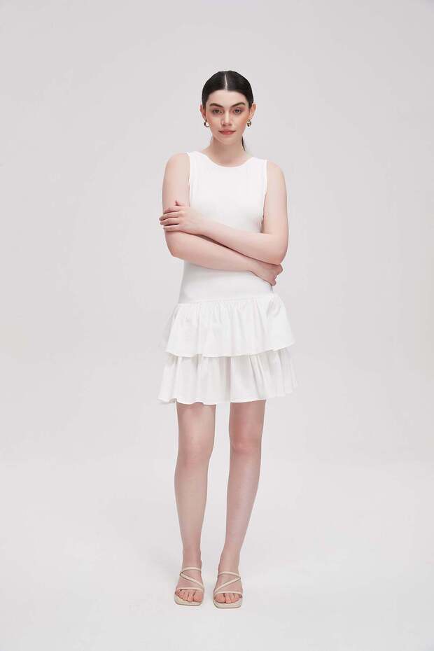 Women's Plain Short Skirt with Ruffles