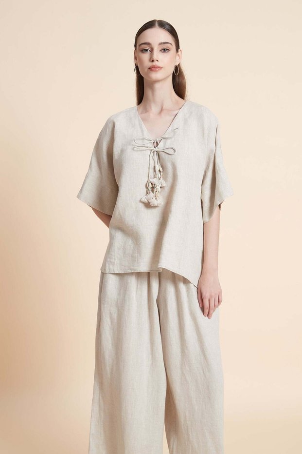 Linen Tassel Tie Top