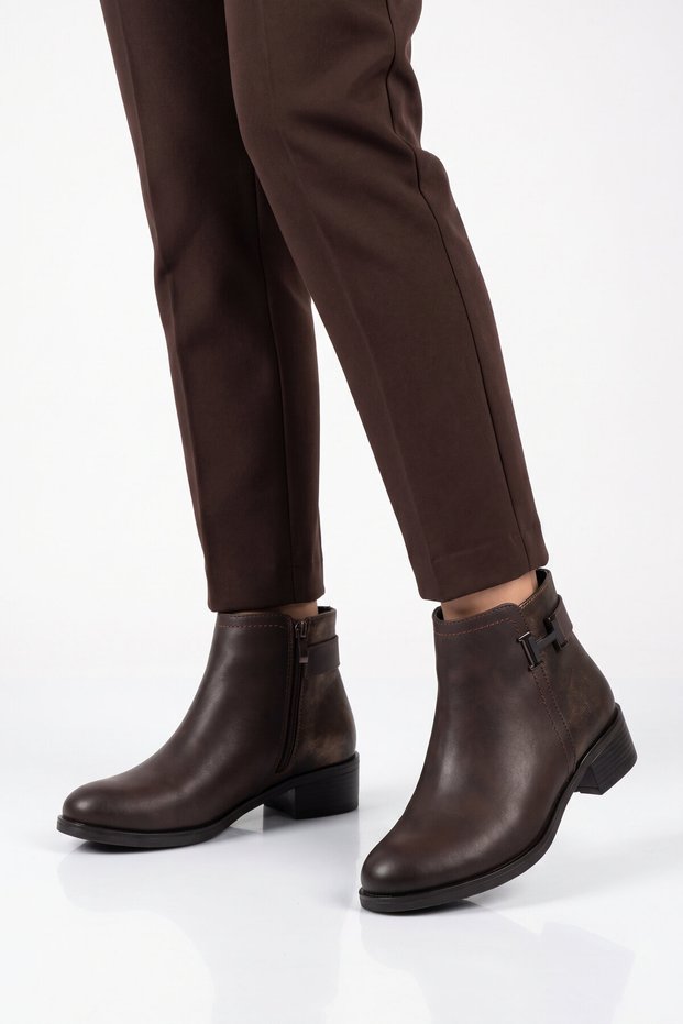 Coffee Emerald Zippered Rubber Sole Stylish Comfortable Women's Boots 547877