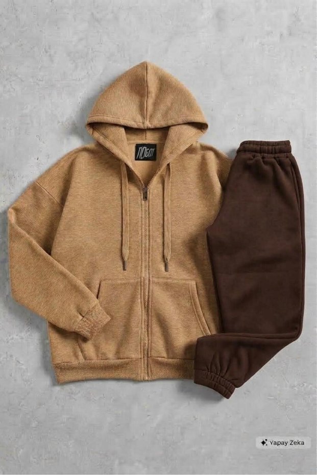Unisex Zippered Hooded Jacket Cardigan Sweatpants Set
