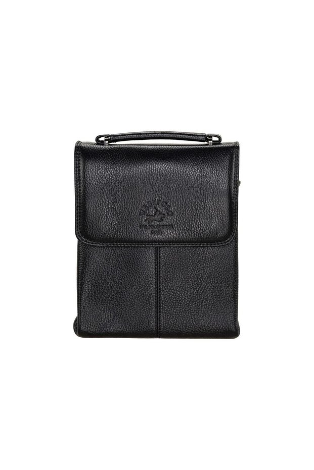 Genuine Leather Water Resistant Crossbody Bag with Hand and Shoulder Strap Medium Size - Black