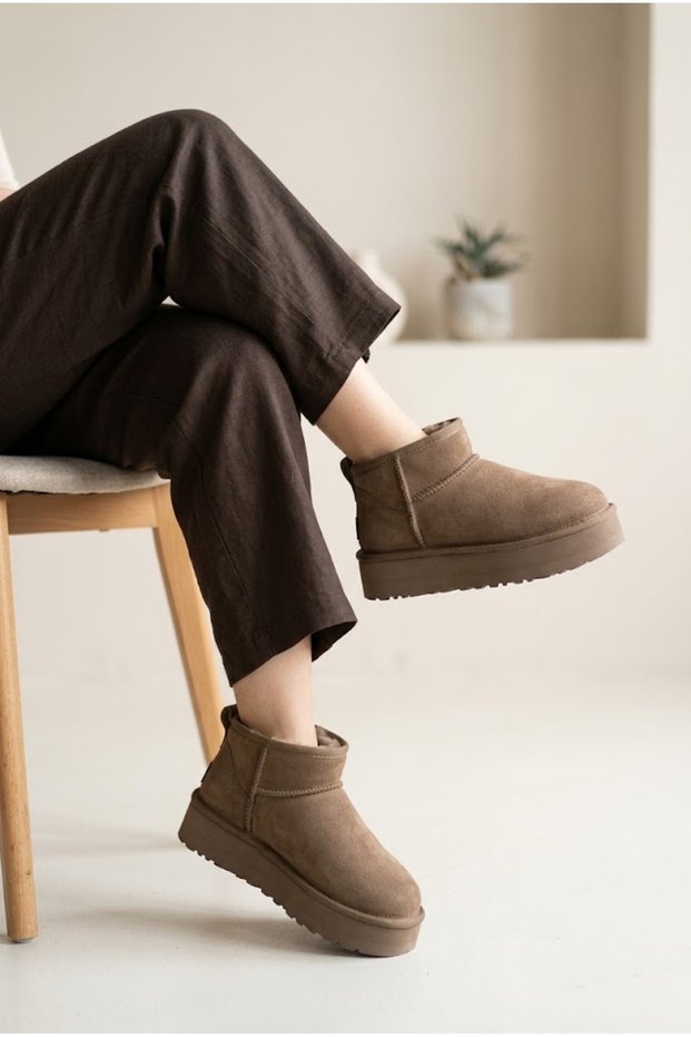 Women's Suede-Look Thick Platform Sole Mini Winter Boots with Fur Inside