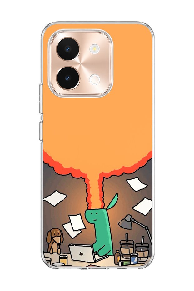 Vivo Y28 Compatible Green Dinosaur Funny Printed Transparent Phone Case