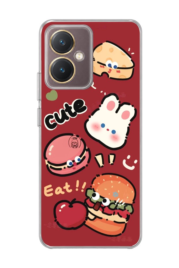 Vivo Y27 Compatible Cute Rabbit Burgundy Printed Transparent Phone Case