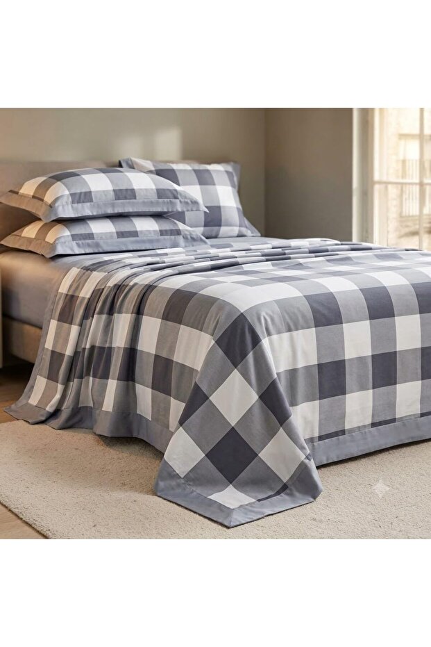 Luxury 3-Piece Turkish Satin Cotton Bedsheet Set – King Size | Ultra Soft, Breathable & Wrinkle-Resistant | Elegant Collection Bedding with 2 Pillowcases (White Blue Abstract, King (U.K. Standard))