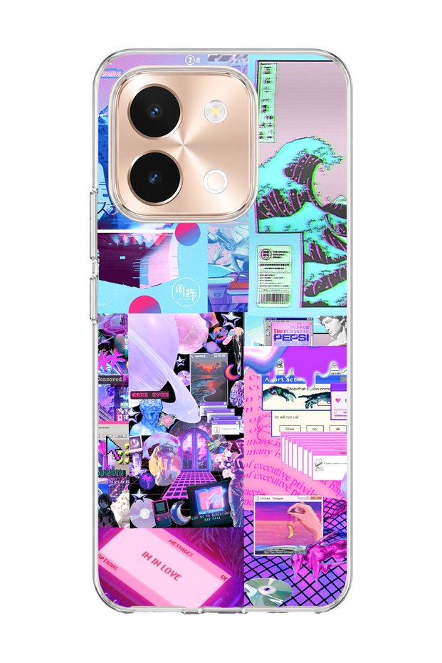 Vivo Y28 Compatible Neon Sculpture Wave Printed Transparent Phone Case