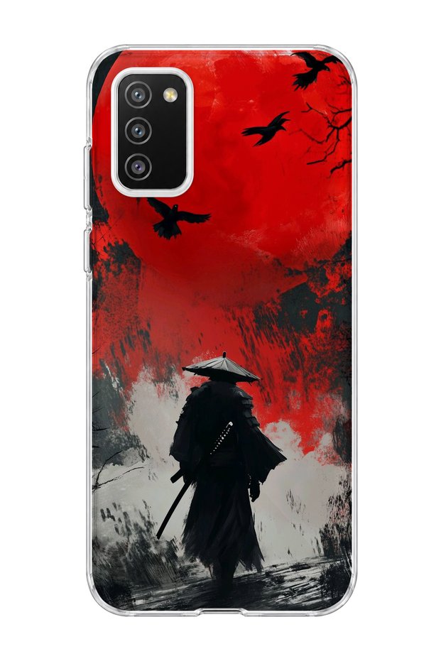 Samsung Galaxy A02S Compatible Samurai Red Sun Crow Printed Transparent Phone Case