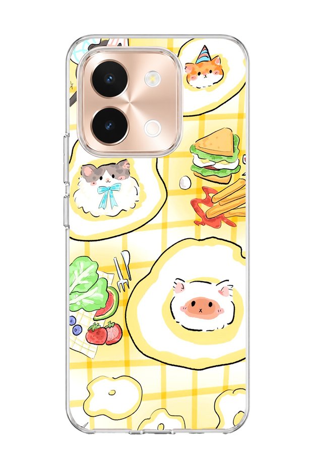 Vivo Y28 Compatible Cat in the Field Egg Printed Transparent Phone Case
