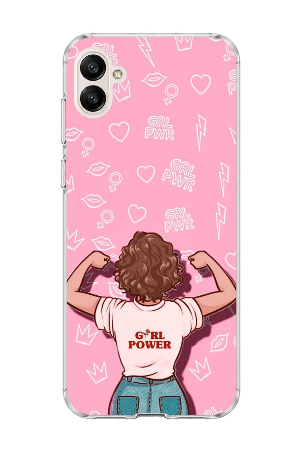 Samsung Galaxy A06 Compatible Strong Women's Pink Printed Transparent Phone Case
