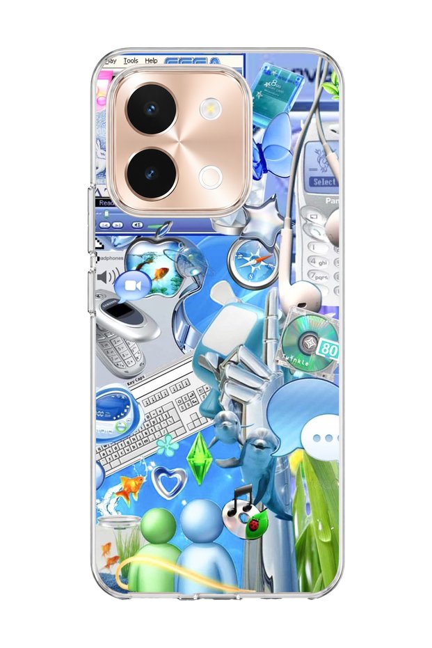 Vivo Y28 Compatible Blue Nostalgia Technology Printed Transparent Phone Case