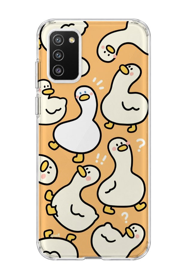 Samsung Galaxy A02S Compatible Cute Duck Orange Printed Transparent Phone Case