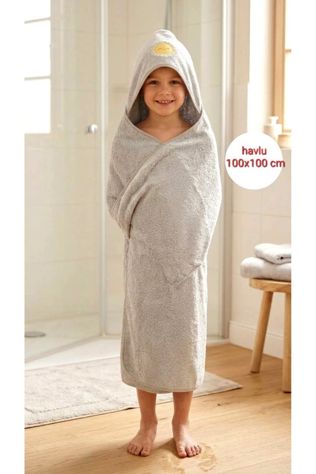Outlet/ Soft Cotton Baby Girl-Boy Bath Towel Swaddle 100X100Cm/ 0-5 Years Gray / Sun
