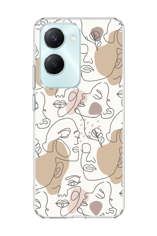 Vivo Y18 Compatible Single Line Women's Face Printed Transparent Phone Case