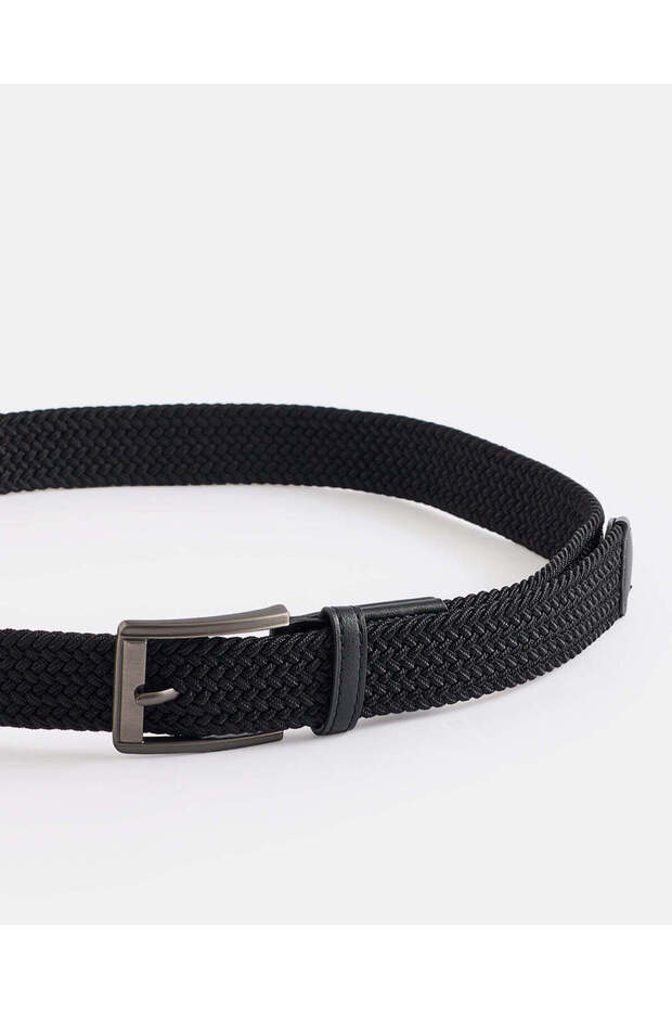 Men Textured Stretch Belt with Buckle