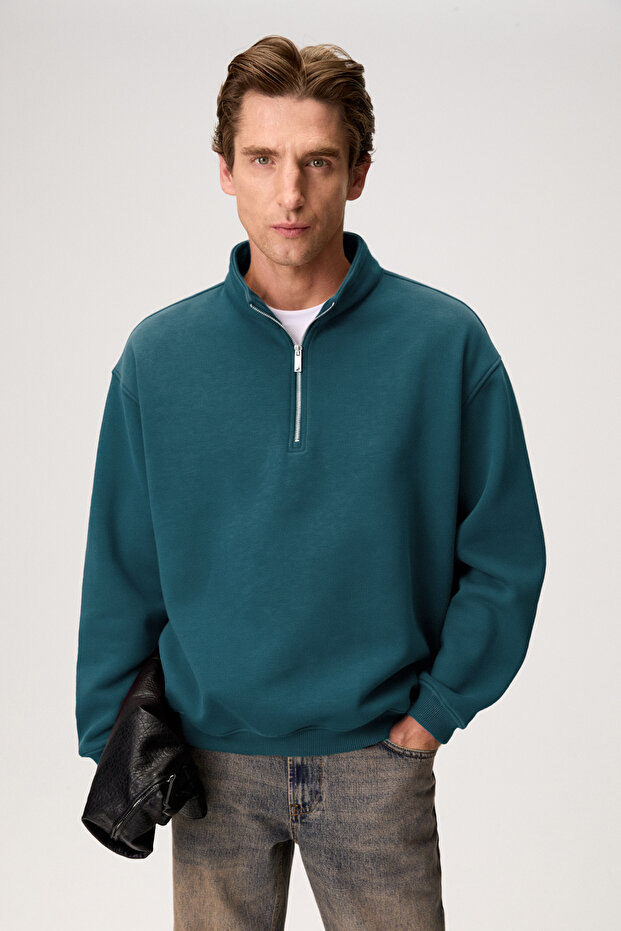Fayed Men's Stand Collar Green Sweatshirt