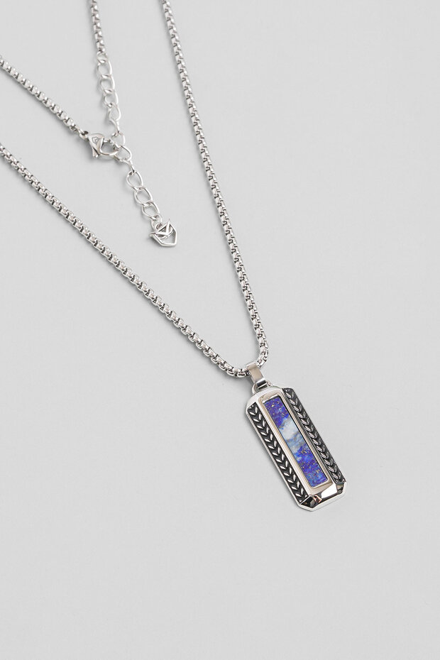 Göktürk Oku Lapis Stone 60 cm Steel Men's Necklace