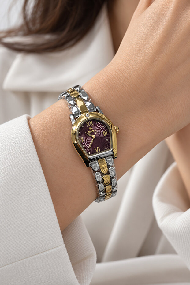 Women's Steel Strap Stone Detailed Horseshoe Model Wristwatch, with Gift Packaging Option