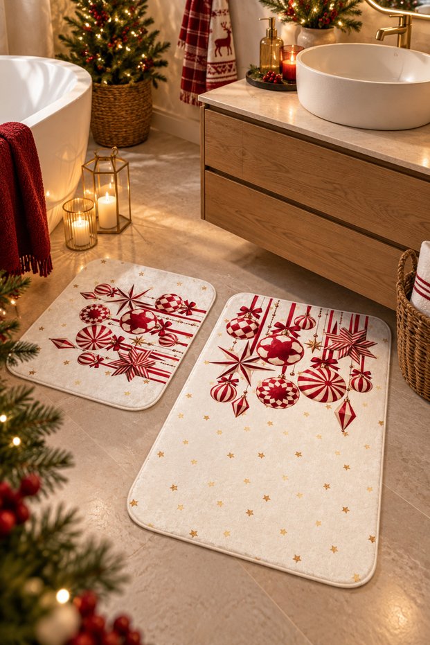 Non-Slip Base Washable 2-Piece Bath Mat - 60*100 cm - 50*60 cm - Lunapark - New Year - New Year's Eve