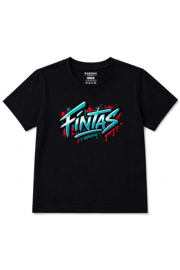 Fintas Kuwait Turquoise & Red Urban Graffiti Graphic Kids T-Shirt