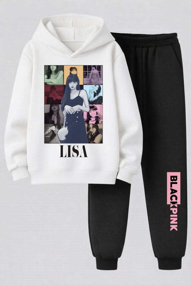 Lisa from Blackpink Printed 3-Yarn Quality Sweatshirt and Sweatpants Kids' Top-Bottom Set