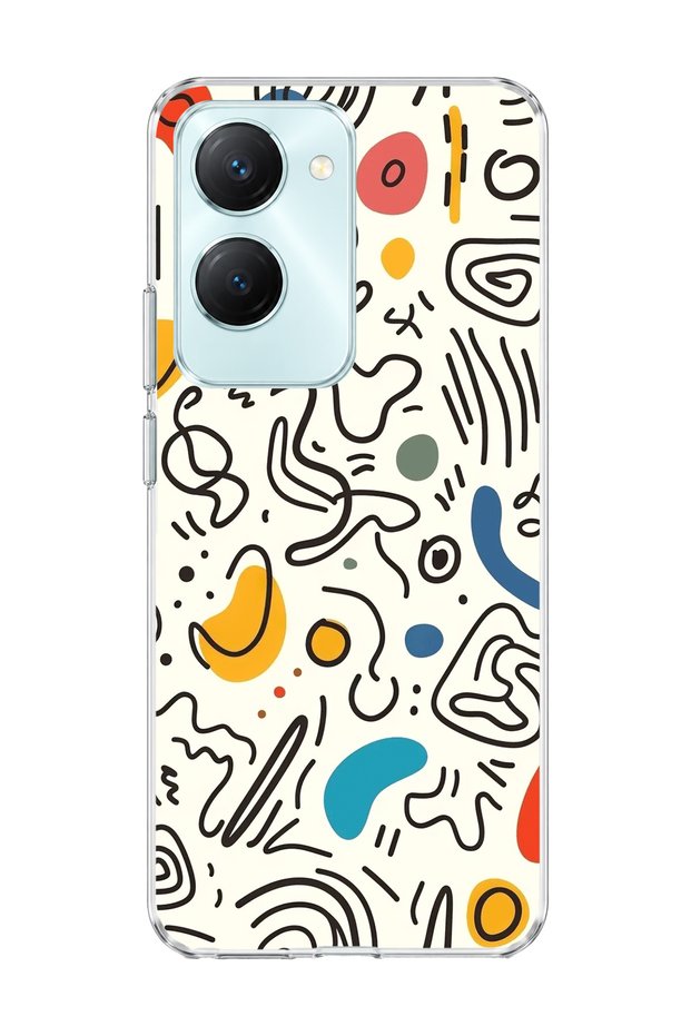 Vivo Y18 Compatible Colorful Abstract Scribble Printed Transparent Phone Case