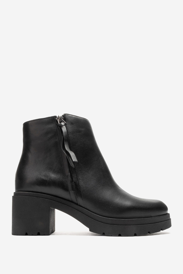 Women's Thick Heeled Zippered Boots&Booties Real Leather Br 66410 Black